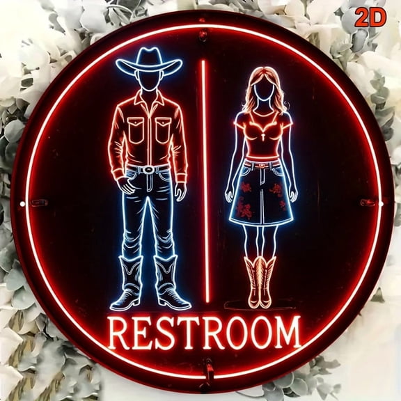 HELLOYOUNG Neon Cowboy Metal Sign Retro Western Bathroom Wall Art Aluminum Tin Sign for Home Decor Bar Cafe