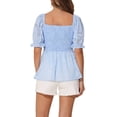 thumbnail image 3 of Blusa peplum de mujer con cuello cuadrado fruncido y mangas cortas con volantes M azul claro, 3 of 6