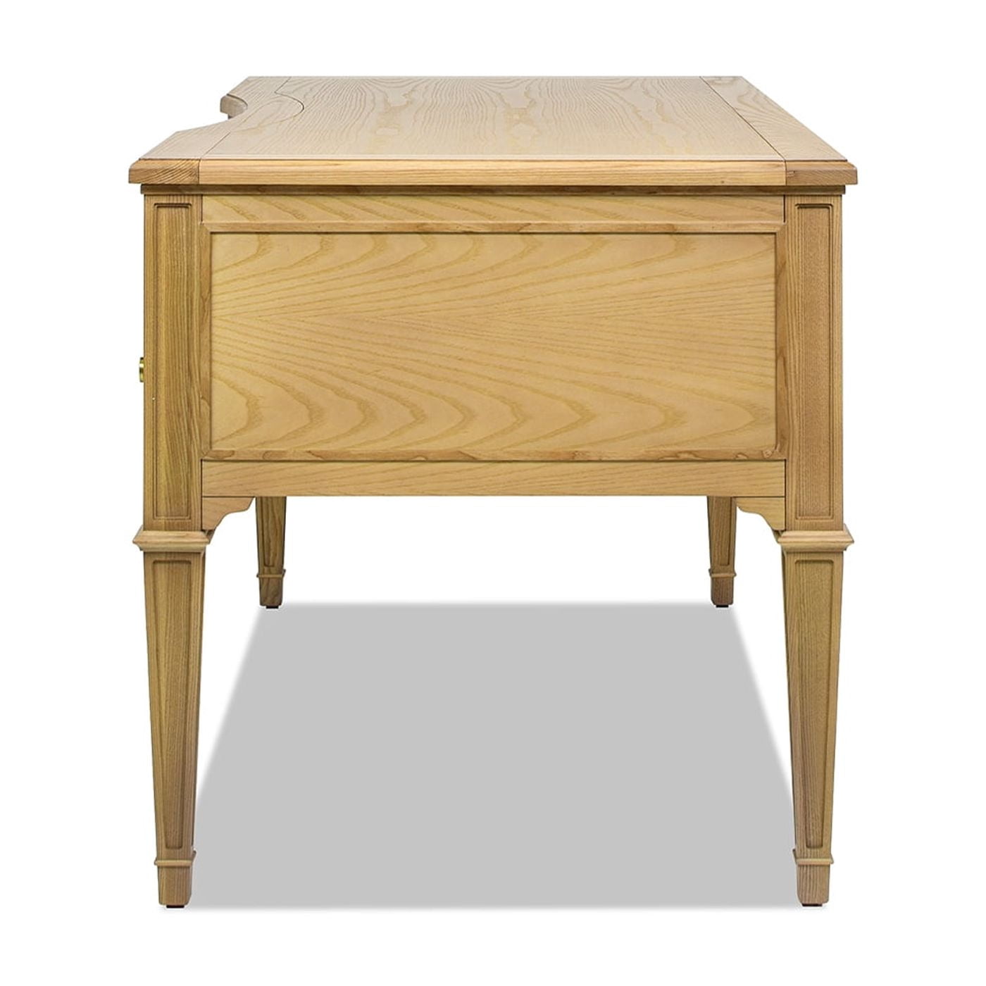 JTH LUXE Dauphin Gold Accent 5-Drawer Wood Executive Desk, Natural Brown Ash Wood & Veneer