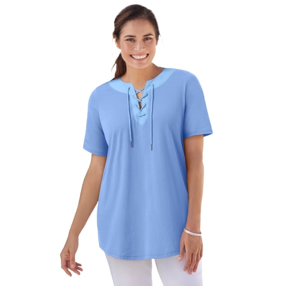 Woman Within Plus Size Lace-Up Knit Tee