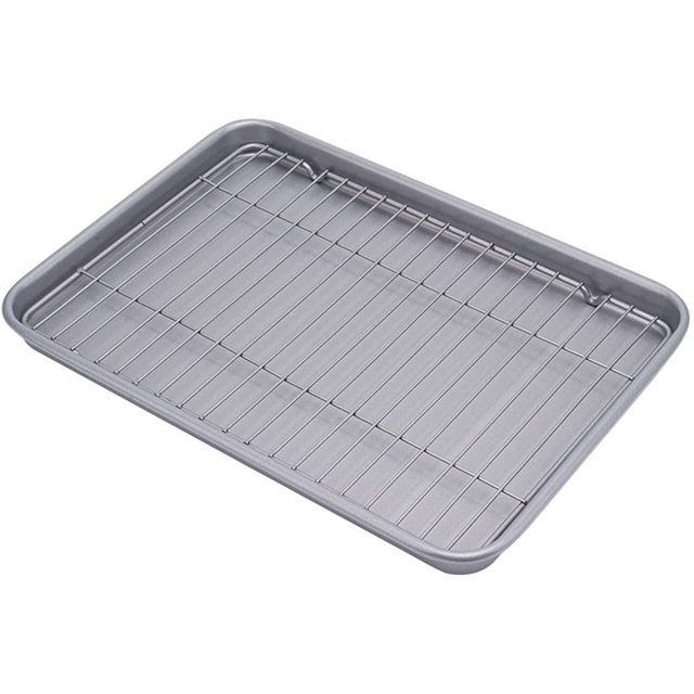 Baking Sheet & Rack Set (1 Sheet + 1 Rack), Carbon Steel Cookie Pan with Cooling Rack, Checkered Baking Sheet With Rack, Oven Safe Baking, Heavy Duty, 13 inch,Pink