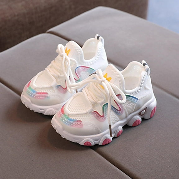 Eltusu Girls Sneakers, PU Lightweight No Slip Lace up Runing Shoes White Size 9.5 US