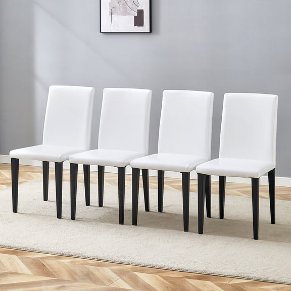 SUDICA White PU Leather Dining Chairs Set of 4 with Black Metal Legs for Dining Room