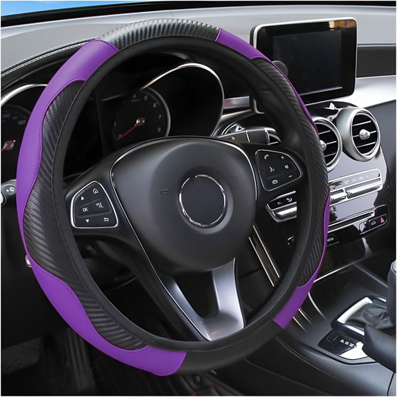 MELIVO Steering Wheel Cover, 15 inch Carbon Fiber Microfiber PU Leather Elastic Steering Wheel Protector for Men Women, Anti-Slip Breathable Car Interior Accessories for Most Cars (Purple)