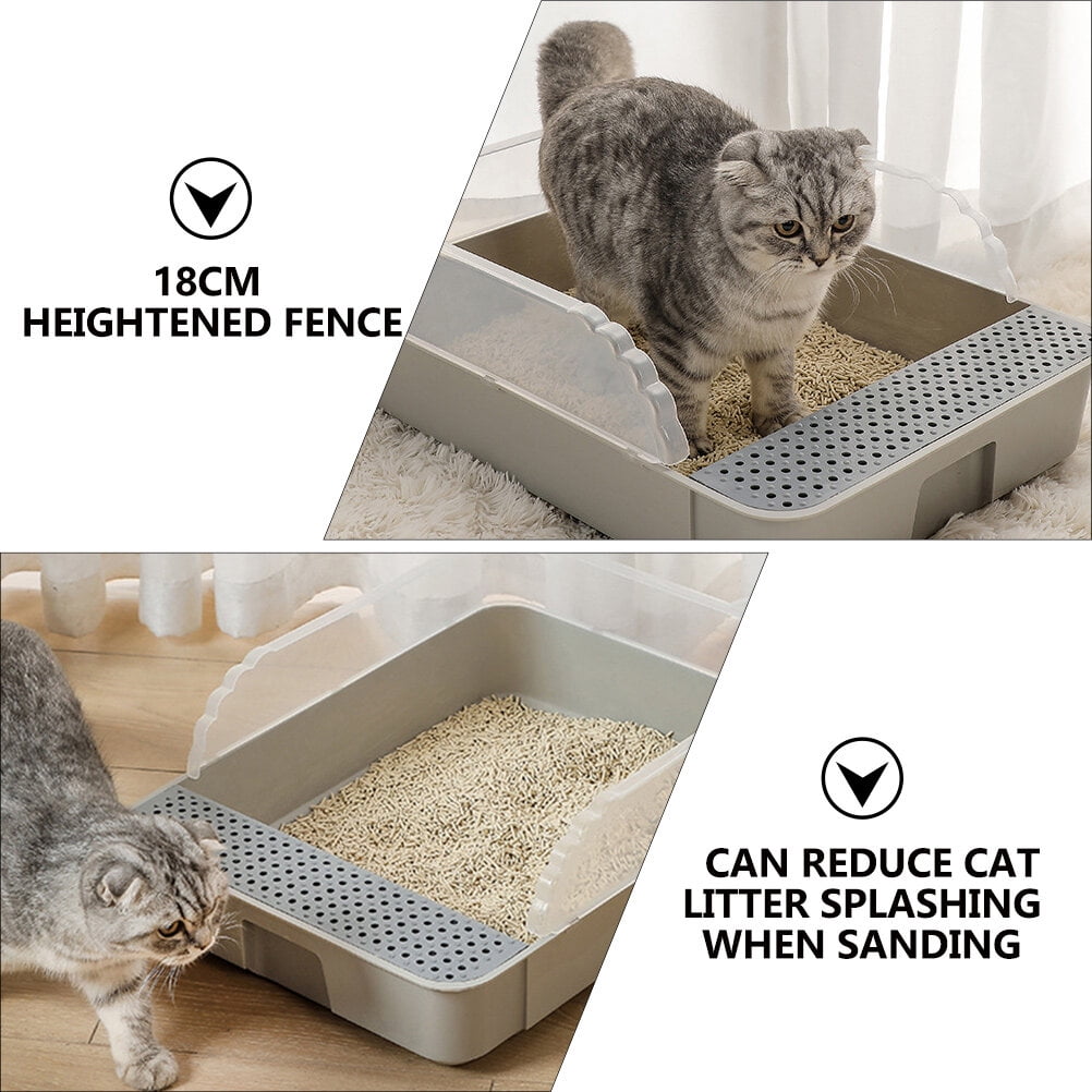 LULULION Grey Cat Litter Box Pan Semi Enclosed Durable Easy Clean Design for Pets