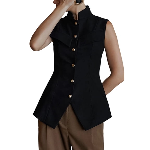 Women'S Sleeveless Blazer Vest Tops Button Down Business Casual Waistcoat Black S