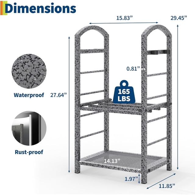 QinaQin 30 Inch Firewood Rack with Kindling Hooks, Indoor Outdoor, Silver