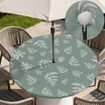 thumbnail image 2 of Round Outdoor Tablecloth with Zipper and Umbrella Hole, Fitted Table Cloth with Elastic, Oil Waterproof Tablecover for Patio Picnic Camping Garden Fits 49"-52" Round Table, Leaf, 2 of 7