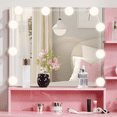 thumbnail image 6 of Tcbosik 35.4" Vanity Desk with Lighted Mirror, Makeup Table with Cushioned Stool, Small Dressing Table with Open Shelves, Storage Drawer and Cabinet for Bedroom, Pink, 6 of 7