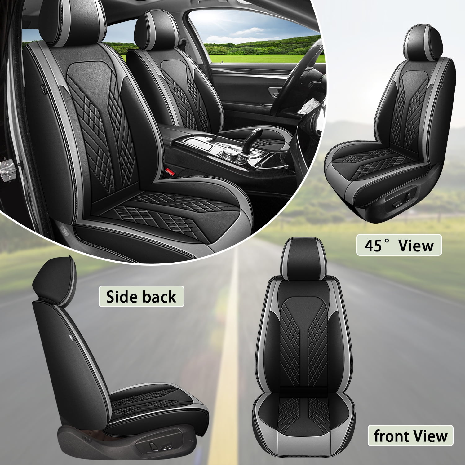 DIKSOAKR Front Car Seat Covers Fit For Honda Civic 2020-2025 Waterproof Fashion Faux Leather Seat Covers 2 Seats Auto Interior Protectors(Black&Gray)