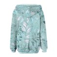 thumbnail image 5 of Women's Fashionable Casual Zippered Hooded Floral Printed Drawstring Furry Sweatshirt Jacket, Beautiful Flower Design,Cyan,L, 5 of 6