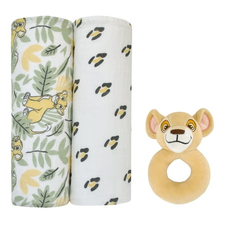 UPC: 0085214132211 | Disney Lion King Simba Yellow and Green 2Pk Muslin Swaddles with Rattle
