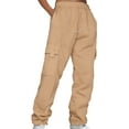 thumbnail image 1 of Brown Sweatpants Womens' Solid Drawstring Elastic Waist Pocket Pants Slacks Womens Trousers, 1 of 3