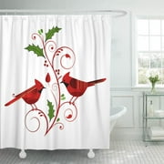 SUTTOM Green Bird Red Cardinals Christmas Flourish Mistletoe Holiday Winter Shower Curtain 60x72 inch
