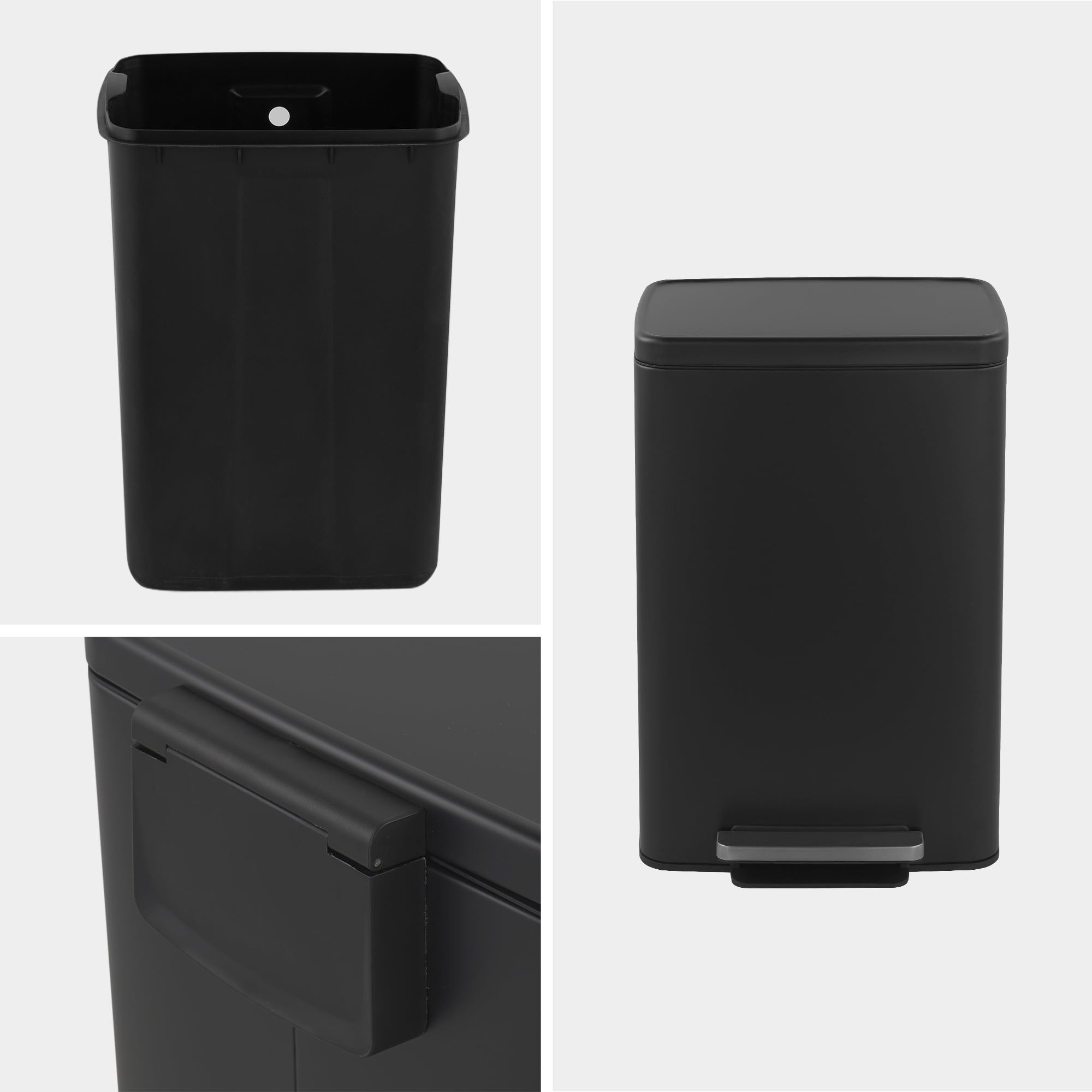Innovaze 13 Gallon/50 Liter Rectangular Stainless Steel Step-on Trash Can for Kitchen, Matte Black