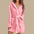 thumbnail image 6 of Ettsollp Women Winter Nightgown Thick Plush Warm Hooded Adjustable Lace Up Belt Solid Color Great Water Absorption Homewear Spa Hotel Bathrobe, 6 of 8