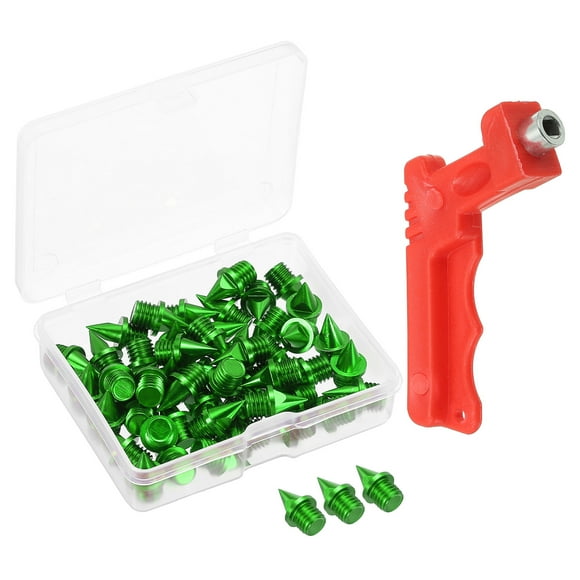Unique Bargains 1/4 Inch Track Shoes Spikes Cross Country Replacement Spikes with Spike Wrench Green 50 Pack