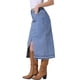 thumbnail image 4 of Falda midi de mezclilla ajustada de cintura alta con abertura y dobladillo sin terminar para mujer INSPIRE CHIC 2XL azul claro, 4 of 6