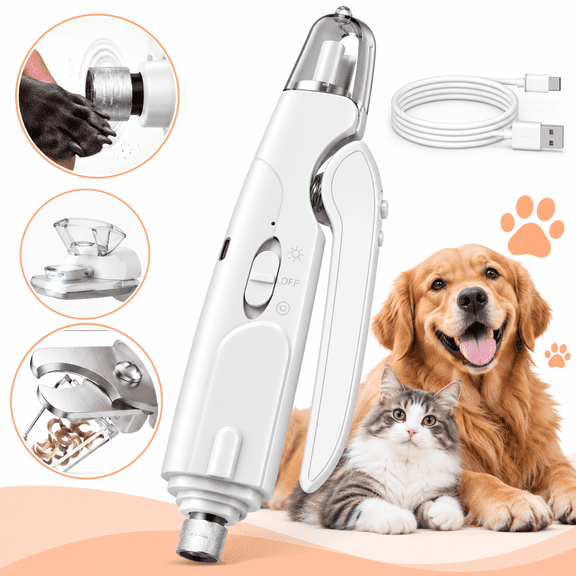 BEBANG 2-in-1 Pet Nail Clippers and Grinder with Light, Safety Lock & Catcher Cap, Quiet Home Grooming Claw Clippers Trimmers for Small Large Pets