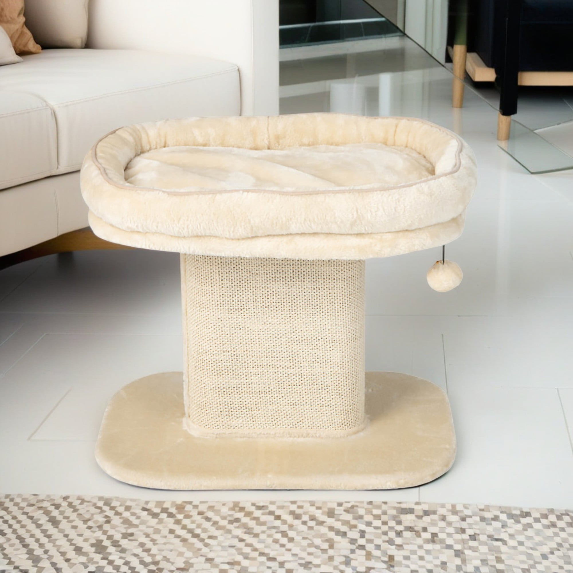 Kadyn 23" Cat Tree Tower with Cat Scratching Post, Large Plush Perch, Cat Shelter Scratcher Apartment for Kittens, Beige
