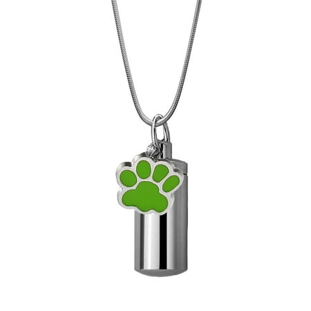 Anavia Dog Paw Print Cylinder Pet Cremation Jewelry Anavia Dog Paw Print Cylinder Pet Cremation Jewelry Memorial Necklace Ash Urn Silver Green With Gift Box