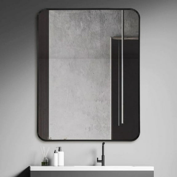 Decor Wonderland Geneva Large 23.6 in. x 31.5 Rectangular Black Metal Framed Bathroom Mirror Hangs Horizontal or Vertical