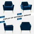 thumbnail image 3 of Upholstered Velvet Armchair Set of 2 Lounge Accent Chair Tufted Back Metal Legs Bedroom Navy, 3 of 7