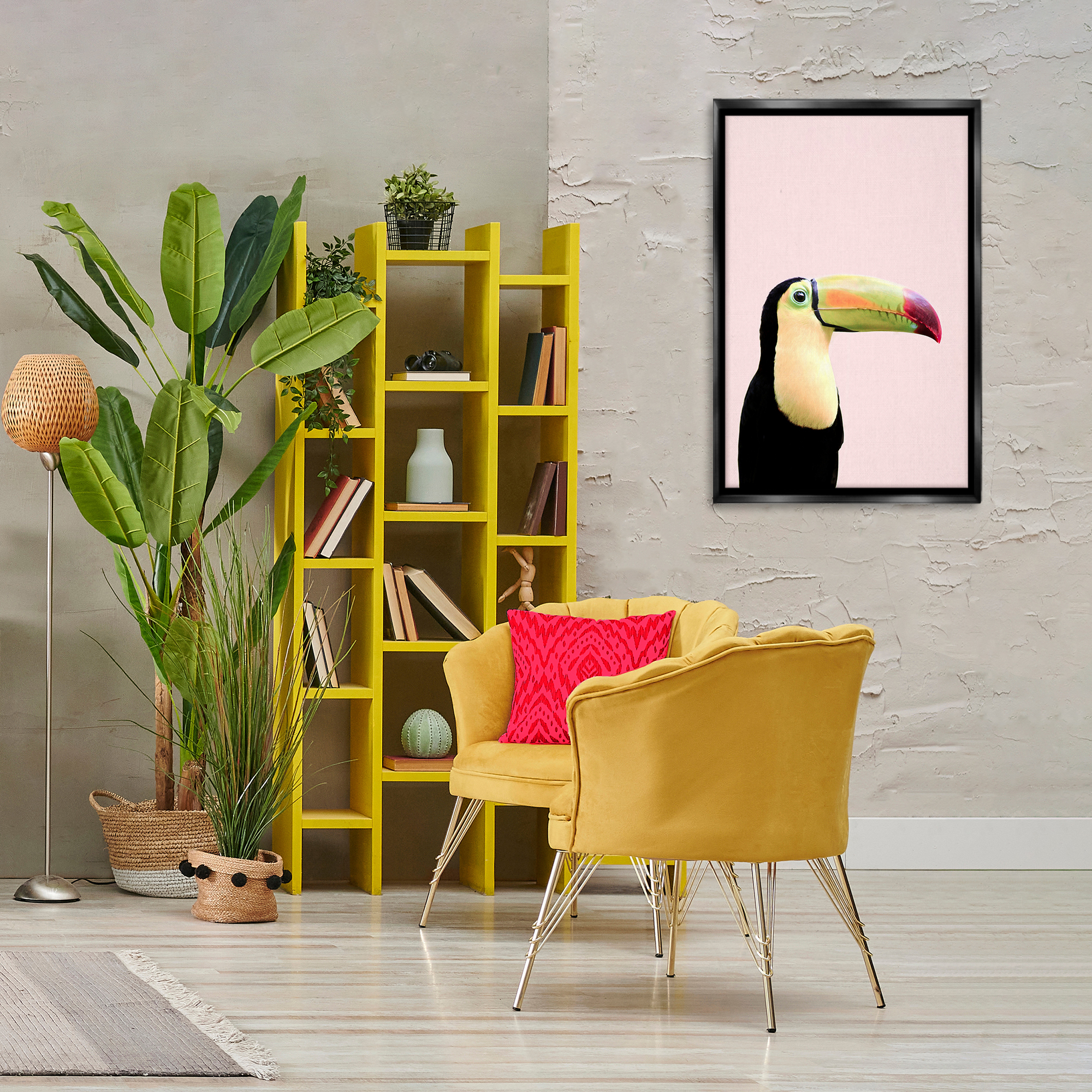 Stupell Industries Pastel Toucan on Pink Animals Painting Black Floater Framed Canvas Art Print Wall Art, 21 x 31