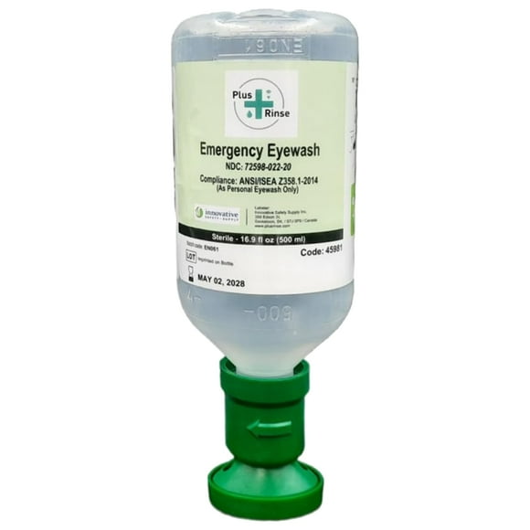 Solución salina estéril Eyewash Solution Plus Rinse, 500 ml, 2 con vaso