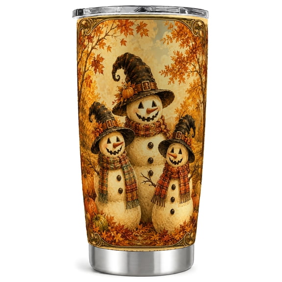 Autumn Snowman Tumbler 20oz, Witch Hat Tumbler, Stainless Steel Travel Cup