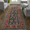 thumbnail image 4 of HomeRoots 8 ft. Pink, Blue & Orange Wool Floral Hand Knotted Distressed Stain Resistant Runner Rug with Fringe, 4 of 5