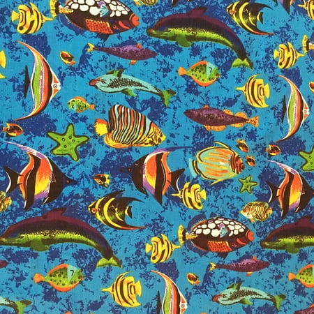 Poly-Cotton Fish Aquarium Print Fabric 58 Wide by 360 (10-Yards) for Arts Crafts & Sewing