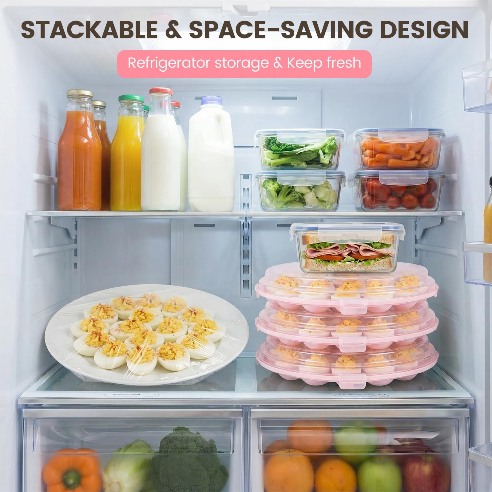 Deviled egg container with lid, deviled egg tray rack, 22 slots, perfect for holiday parties and home kitchens.