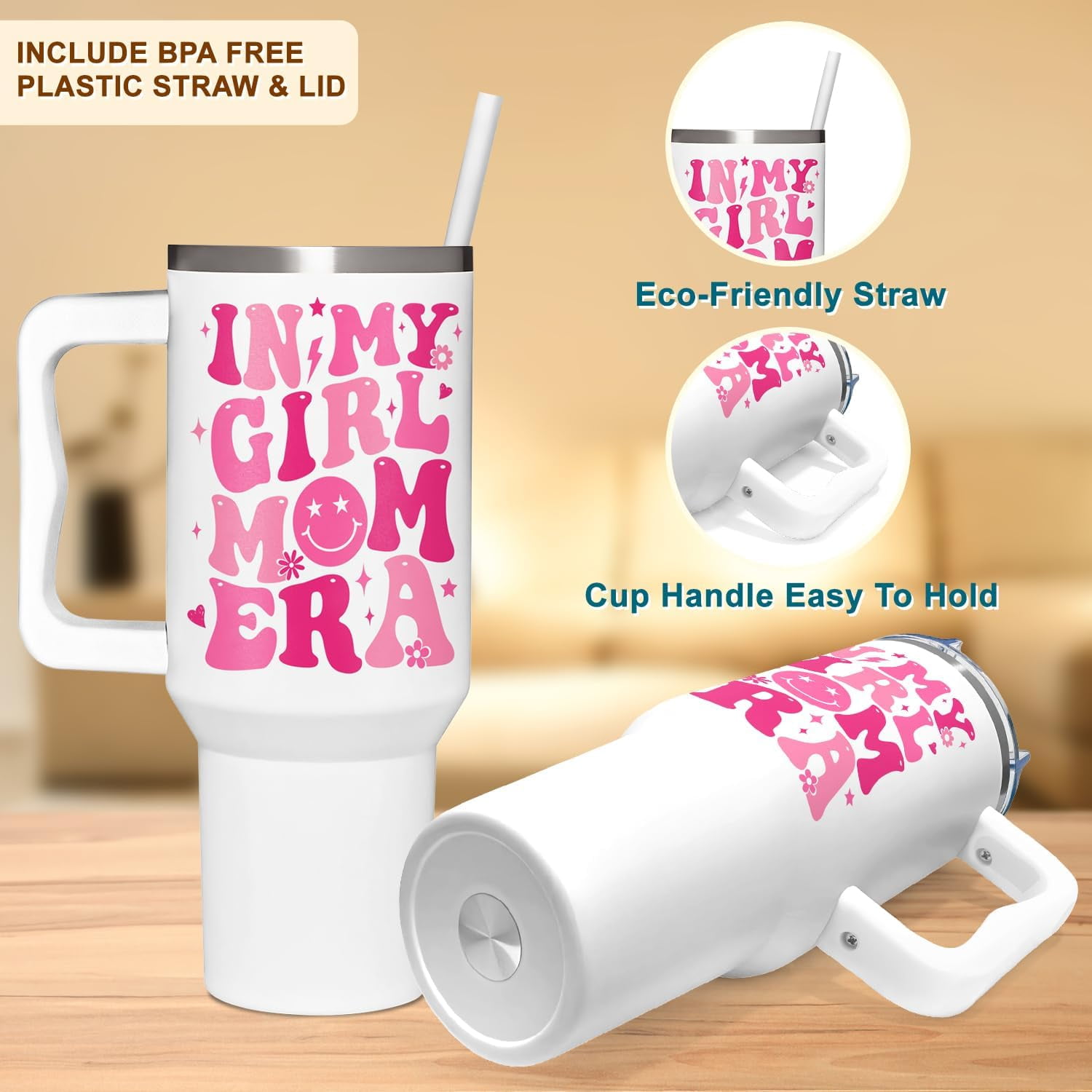 Girl Mom Gifts - Gifts for Mom Girl Birthday, Mother Day, Christmas - Girls Moms Era Tumbler 40oz With Handle & Straw