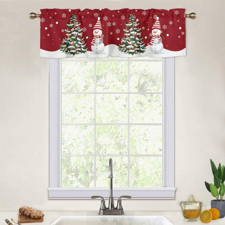 Holiday Themed Christmas Curtain Valance Snowman and Tree Design 54 x 18 Walmart