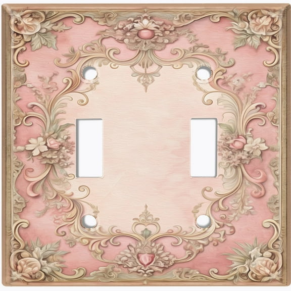 Metal Light Switch Wall Plate Outlet Cover (Printed Image of Carved Floral Frame - Double Toggle)