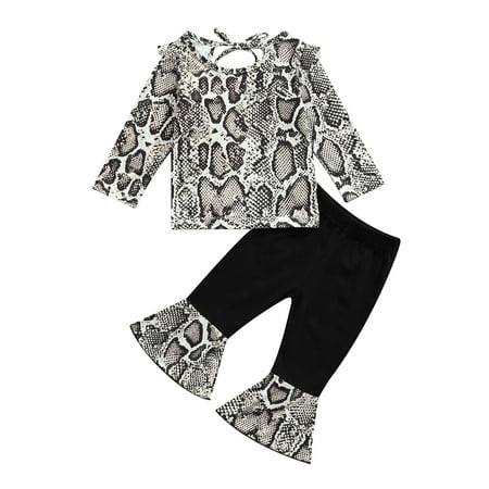 

IZhansean Toddler Baby Girl Clothes Serpentine Print Long Sleeve Tops Flared Pants 2Pcs Set Black 3-4 Years