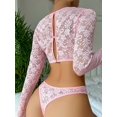 thumbnail image 4 of Hot Floral Pattern Mesh Lingerie Set, Semi-sheer Bow Decor Bra Top & Thong, Women's Lingerie & Underwear, 4 of 5