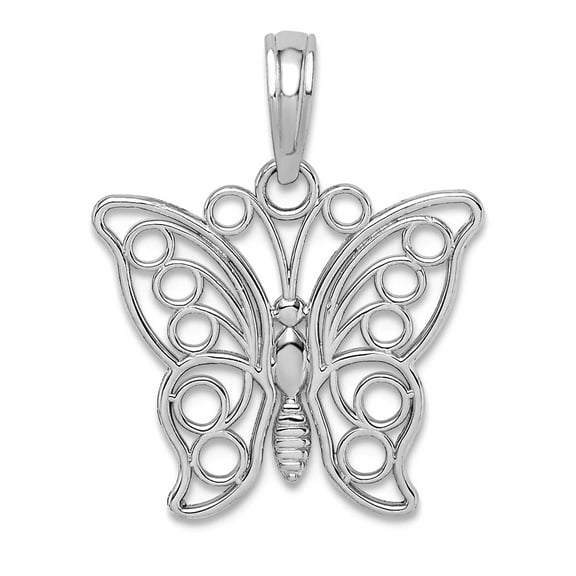 14k White Gold White Butterfly With Filigree Angel Wings Charm 18.1x17mm Wide Pendant Necklace for Women