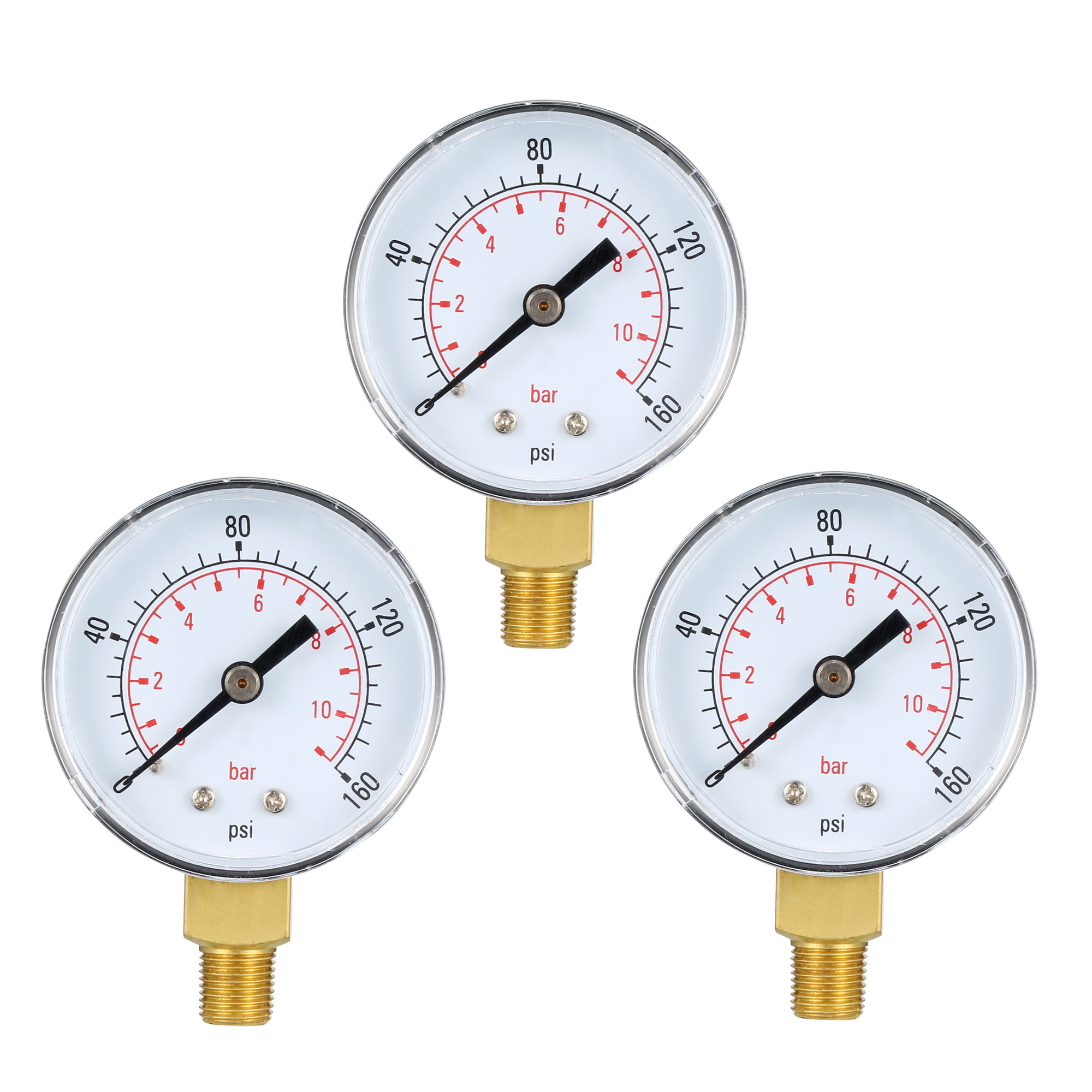 Manomètre Miniature Filetage NPT 1/8 - 0-160 PSI / 0-10 Bar - Cadran 40 Mm - Boîtier Métal - Pour Carburant, Air, Eau, Huile
