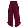 thumbnail image 6 of Linen Palazzo Pants for Women Spring Summer Smocked High Waist Wide Leg Asymmetric Ruffle Hem Flowy Beach Pants with Pockets, 6 of 6