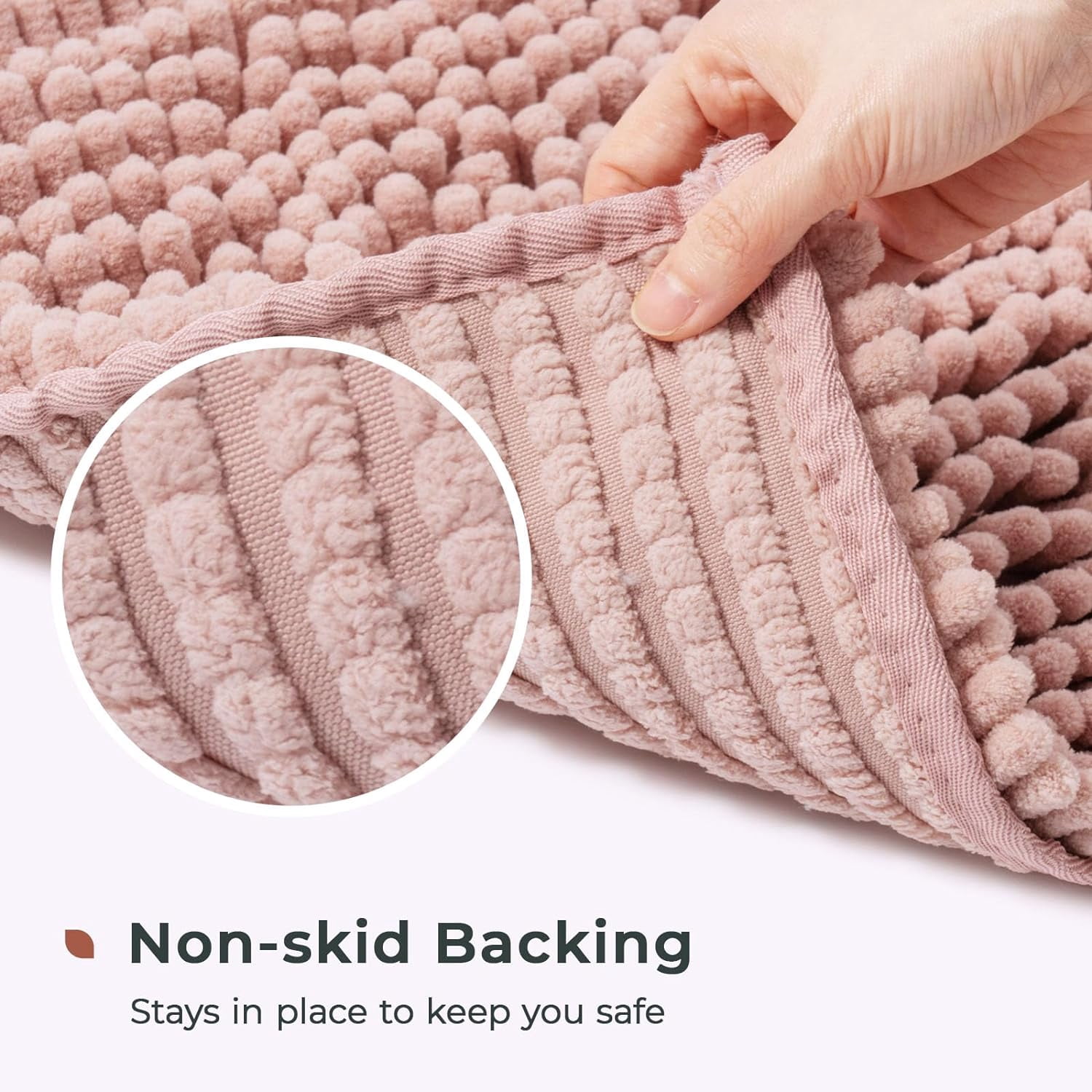 FRESHMINT Chenille Bathroom Rugs Mat 32'' x 20'' Non-Slip Bath Mat for Bathroom Floor & Bathtub, Washable Soft Shower Shag Bath Rugs, Fluffy Thick Water Absorbent Microfiber Shower Mat, Dusty Pink