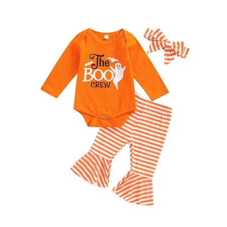 

GuliriFei Baby Girl My First Halloween Outfits Long Sleeve Romper + Flare Pants + Headband Set