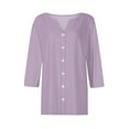 thumbnail image 5 of WTXUE Womens Short Sleeve Blouses Button Down Shirts V Neck Blouses for Women Business Casual Tunic Tops Basic Tees Gauze Shirts Womens Tops Trendy Plus Size Blouses Basic Tees for Women Purple 3Xl, 5 of 6