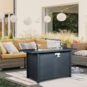 Simenmax 45 Propane Fire Pit Table, 50,000 BTU Square Outdoor Gas Firepit with Steel Tabletop, Glass Wind Guard, Blue Glass Stone and Waterproof Cover for Garden, Patio, Deck, Yard