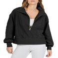 thumbnail image 1 of PENGXIANG Casual Femmes en Vrac Pull Revers Solide Manches Longues Demi-Zip Sweatshirt, 1 of 7
