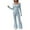 Blue, variant on Fengactive Women's 2 Piece Lounge Sets Casual Striped Long Sleeve Crop Top Flare Pants Matching Pajamas Tracksuit Outfits