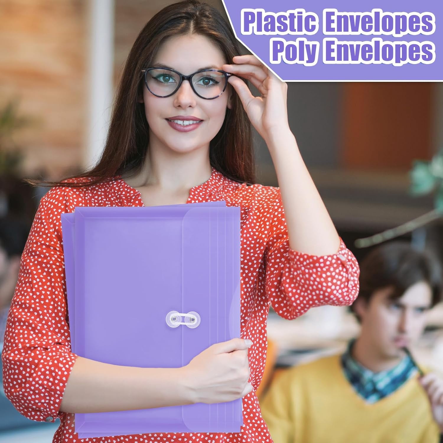12 Pcs Letter Size Plastic Envelopes with String Closures Employee File Folders Reusable Poly Pockets Side Load Plastic Document Envelope Plastic Paper Organizer for Office School Home (Clear)