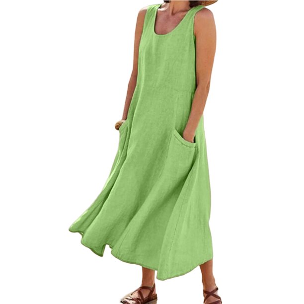 Vestido Sin Mangas Vestidos de playa de verano, chaleco con bolsillos europeos, ropa femenina (verde XXXL) Ygjytge para Mujer Verde T S