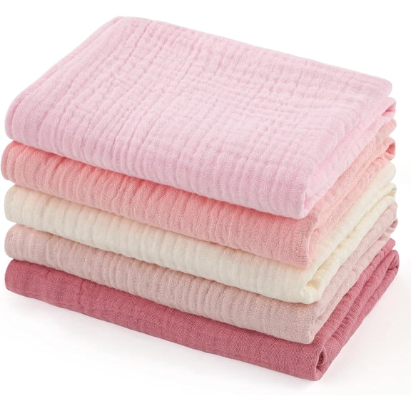 Washcloths,Muslin Burp Cloths Towels for Newborns,Absorbent Cotton Bath Face Towel ,5 Pack, 12x12 Inches